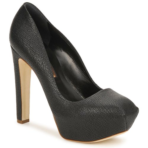 Ladies Black High Heels Suede Court Women's Shoe With Buckle Front NEW