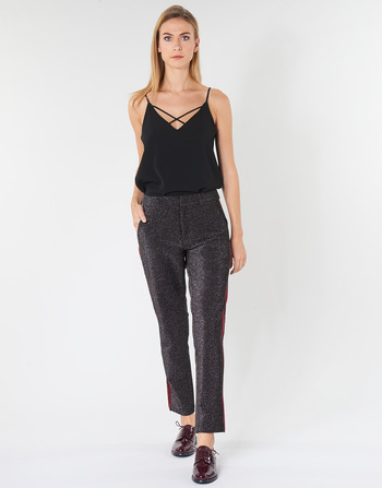 material Women 5-pocket trousers Maison Scotch TAPERED LUREX PANTS WITH VELVET SIDE PANEL Grey