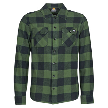 material Men long-sleeved shirts Dickies NEW SACRAMENTO SHIRT PINE GREEN Kaki / Black