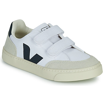 Shoes Boy Low top trainers Veja SMALL V-12 VELCRO White / Blue