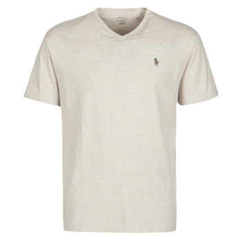 Clothing Men short-sleeved t-shirts Polo Ralph Lauren T-SHIRT AJUSTE COL V EN COTON LOGO PONY PLAYER Beige