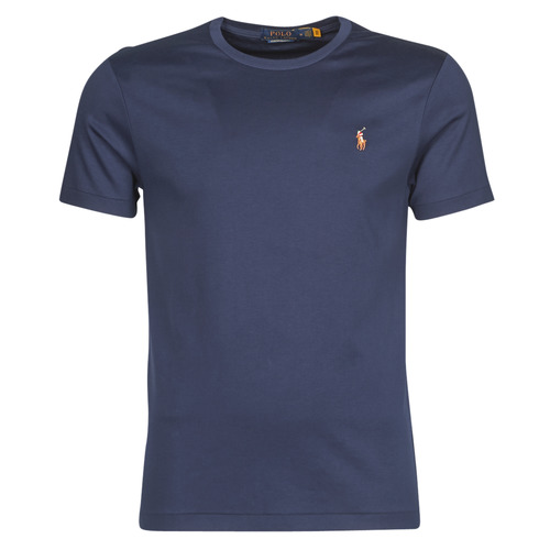 material Men short-sleeved t-shirts Polo Ralph Lauren T-SHIRT AJUSTE COL ROND EN PIMA COTON LOGO PONY PLAYER MULTICOLO Blue