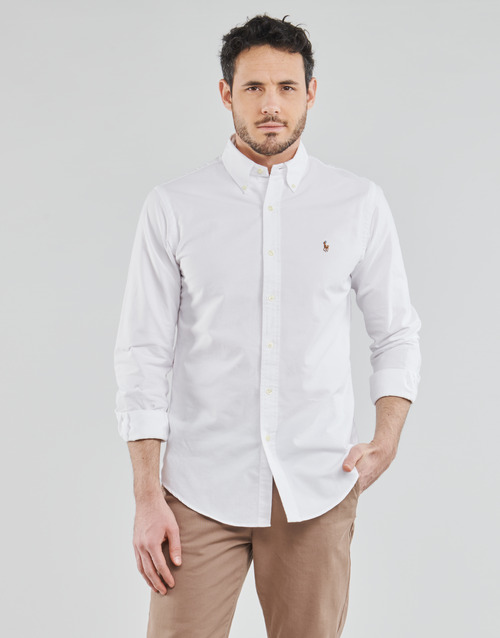 material Men long-sleeved shirts Polo Ralph Lauren CHEMISE AJUSTEE EN OXFORD COL BOUTONNE  LOGO PONY PLAYER MULTICO White
