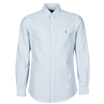 Clothing Men long-sleeved shirts Polo Ralph Lauren CHEMISE AJUSTEE EN OXFORD COL BOUTONNE  LOGO PONY PLAYER MULTICO Blue / White