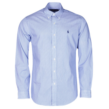 material Men long-sleeved shirts Polo Ralph Lauren CHEMISE AJUSTEE EN POPLINE DE COTON COL BOUTONNE  LOGO PONY PLAY Blue / White