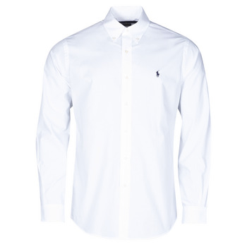 material Men long-sleeved shirts Polo Ralph Lauren CHEMISE AJUSTEE EN POPLINE DE COTON COL BOUTONNE  LOGO PONY PLAY White