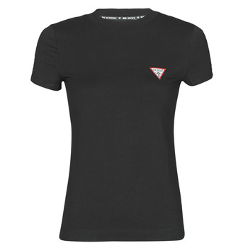 Clothing Women short-sleeved t-shirts Guess SS CN MINI TRIANGLE TEE Black