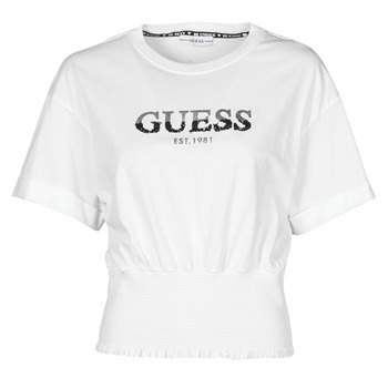 material Women short-sleeved t-shirts Guess SS WINIFRED CROP TOP White