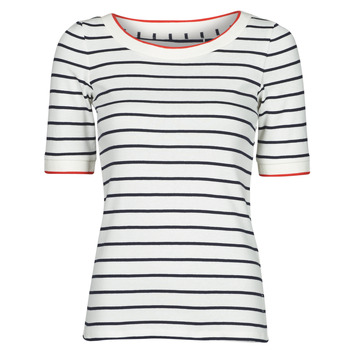 material Women short-sleeved t-shirts Esprit RAYURES COL ROUGE White