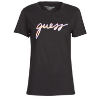material Women short-sleeved t-shirts Guess SS SUNSET GRADIENT LOGO Black / Multicolour