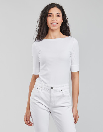Clothing Women Long sleeved shirts Lauren Ralph Lauren JUDY-ELBOW SLEEVE-KNIT White