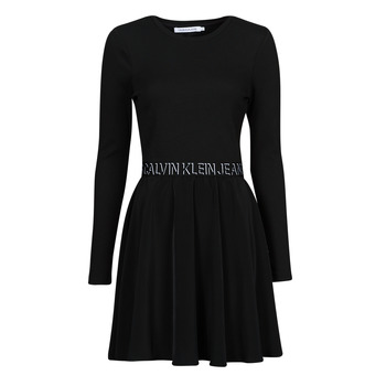 material Women Short Dresses Calvin Klein Jeans LOGO ELASTIC DRESS Black