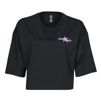 Clothing Women short-sleeved t-shirts Converse CHUCK INSPIRED HYBRID FLOWER OVERSIZED CROPPED TEE Black