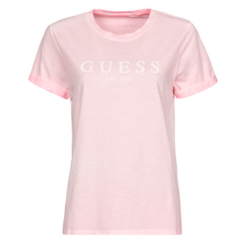 material Women short-sleeved t-shirts Guess ES SS GUESS 1981 ROLL CUFF TEE Pink
