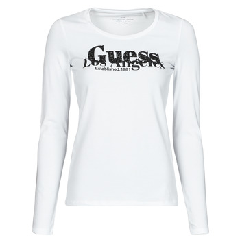 material Women Long sleeved shirts Guess LS CN ASTRELLE TEE White