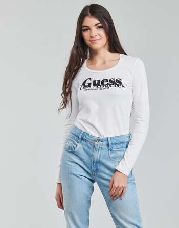 material Women Long sleeved shirts Guess LS CN ASTRELLE TEE White