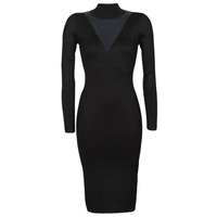 material Women Long Dresses Guess DENISE DRESS SWEATER Black