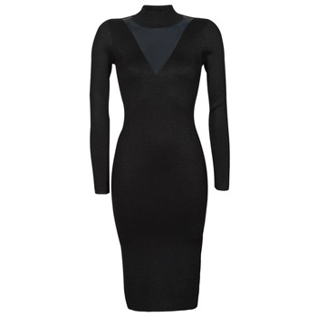 material Women Long Dresses Guess DENISE DRESS SWEATER Black