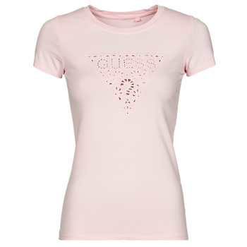 Clothing Women short-sleeved t-shirts Guess SS EYELET FLORAL LOGO R3 Pink