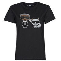 material Women short-sleeved t-shirts Karl Lagerfeld IKONIK RHINESTONE T-SHIRT Black