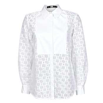 material Women Shirts Karl Lagerfeld KL MONOGRAM LACE BIB SHIRT White