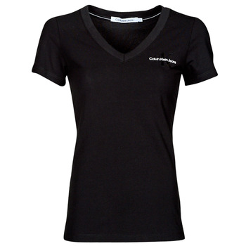 material Women short-sleeved t-shirts Calvin Klein Jeans MONOGRAM LOGO V-NECK TEE Black