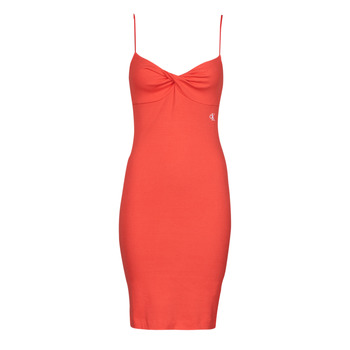 material Women Short Dresses Calvin Klein Jeans STRAPPY TWISTED RIB DRESS Coral