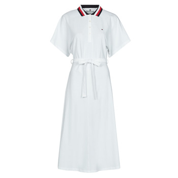 material Women Short Dresses Tommy Hilfiger GBL STP FLARE MIDI POLO DRESS SS White