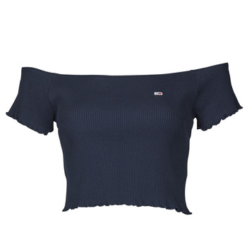 material Women Blouses Tommy Jeans TJW CROP RIB OFF SHOULDER TOP Marine