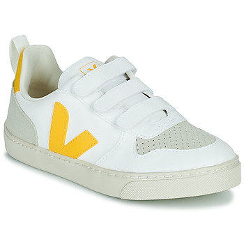 Shoes Girl Low top trainers Veja Small V-10 Velcro White / Pink / Gold
