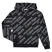 Clothing Girl sweaters Calvin Klein Jeans SLANTED AOP LOGO RELAXED HOODIE Black