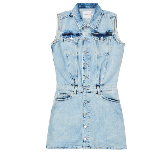 Calvin Klein Jeans SLEEVELESS BLUE DENIM DRESS Blue - Fast delivery |  Spartoo Europe ! - Clothing Short Dresses Child 79,20 €
