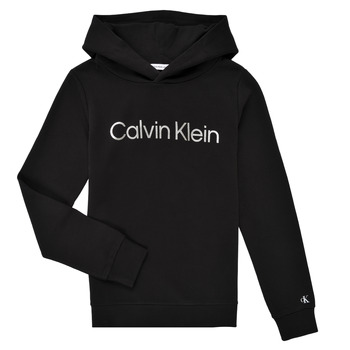 Clothing Girl sweaters Calvin Klein Jeans INSTITUTIONAL SILVER LOGO HOODIE Black