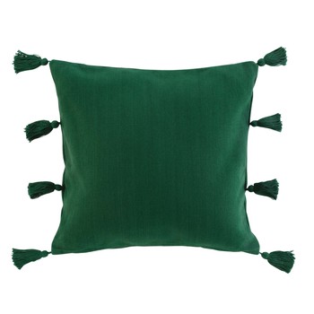 Home Cushions Douceur d intérieur COUSSIN DEHOUS. COMPR. POMPONS 45 x 45 CM COTON UNI TASSELINA VE Green
