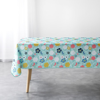 Home Napkin / table cloth / place mats Douceur d intérieur NAPPE RECTANGLE 150 x 240 CM POLYESTER IMPRIME LILY MENTHE Multicolour