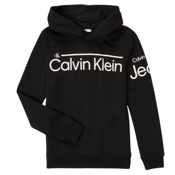 material Boy sweaters Calvin Klein Jeans INSTITUTIONAL LINED LOGO HOODIE Black