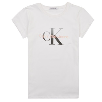 Clothing Girl short-sleeved t-shirts Calvin Klein Jeans GRADIENT MONOGRAM T-SHIRT White
