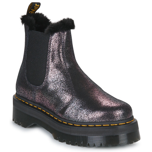 Shoes Women Mid boots Dr. Martens 2976 Quad  Fur Lined Distressed Metallic Black