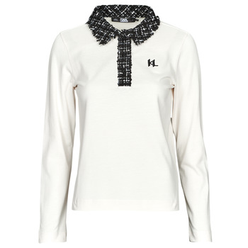 material Women long-sleeved polo shirts Karl Lagerfeld LONG SLEEVE BOUCLE POLO Beige / Black