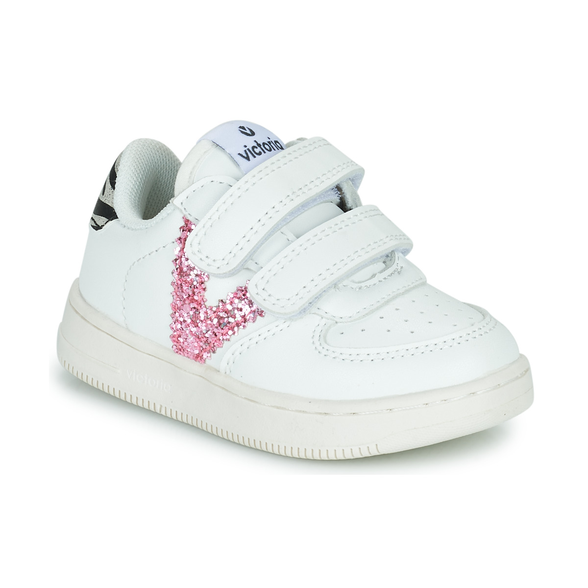 Shoes Girl Low top trainers Victoria TIEMPO EFECTO PIEL & FAN White / Pink