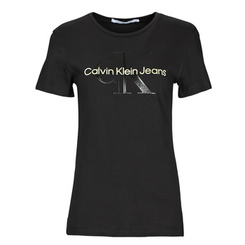 Clothing Women short-sleeved t-shirts Calvin Klein Jeans GLOSSY MONOGRAM SLIM TEE Black