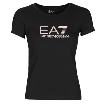 Clothing Women short-sleeved t-shirts Emporio Armani EA7 8NTT66 Black / Logo / Iris / Bow / En / Sky