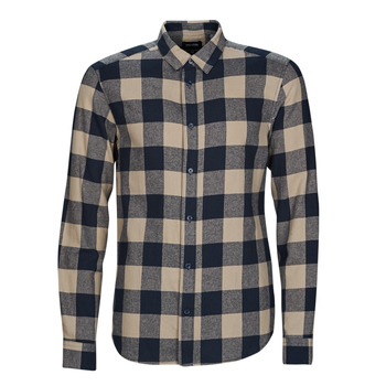 Clothing Men long-sleeved shirts Only & Sons  ONSGUDMUND LIFE LS CHECKED SHIRT Marine / Beige