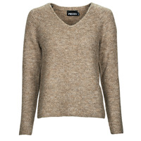 material Women jumpers Pieces PCELLEN LS V-NECK KNIT Brown