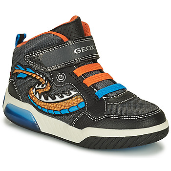 Shoes Boy High top trainers Geox J INEK B. C - MESH+ECOP BOTT Black / Orange