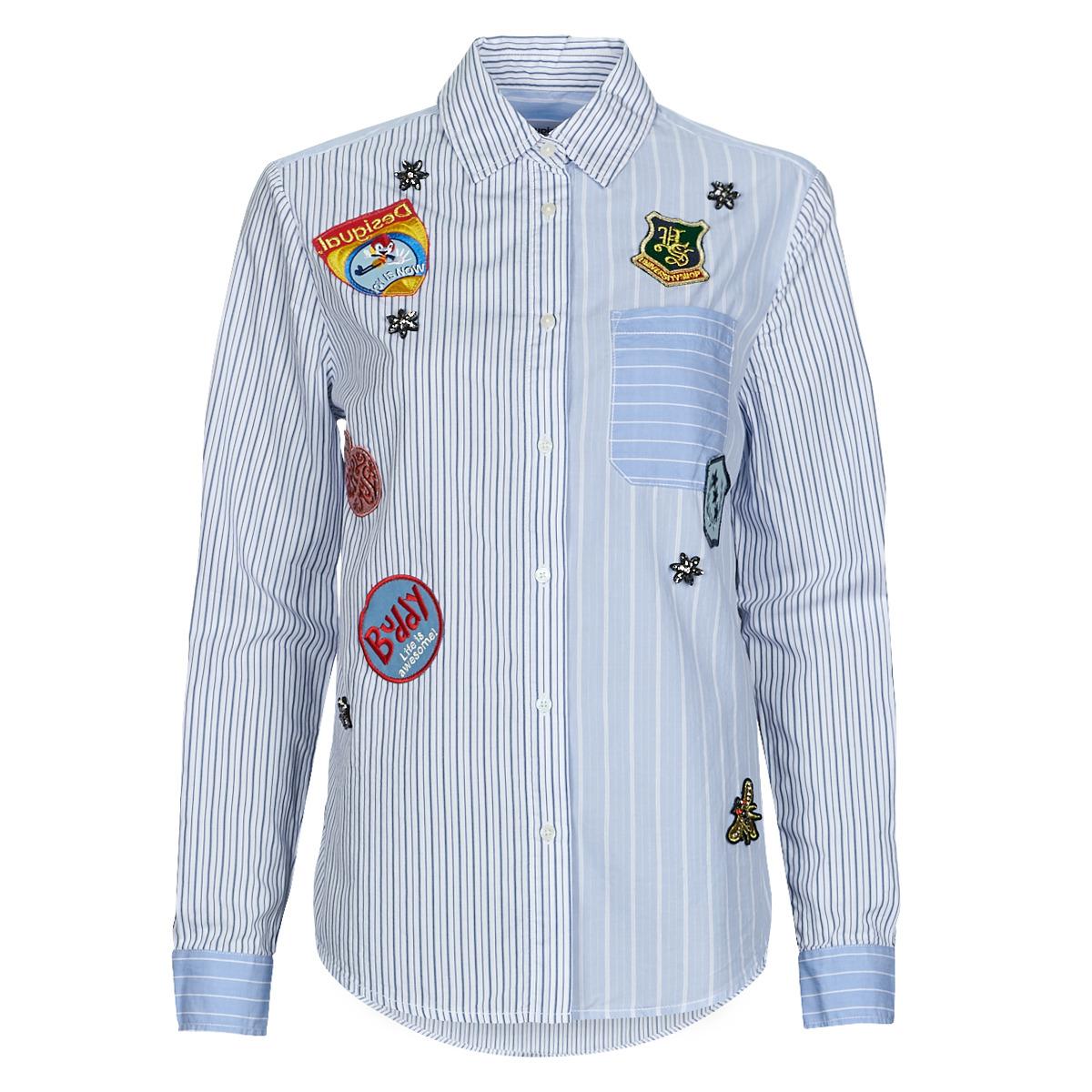 Desigual LIAN 79,20 - Spartoo € Clothing Shirts Europe | Fast White Blue Women delivery ! / -