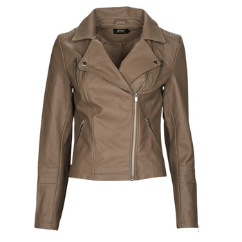 Clothing Women Leather jackets / Imitation leather Only ONLGEMMA FAUX LEATHER BIKER Taupe