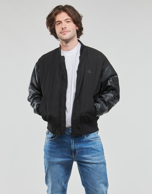 Calvin Klein Jeans € FAUX JACKET Blouses Fast Spartoo BOMBER | - delivery Men - LEATHER ! Black Europe Clothing 176,00