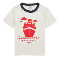 Clothing Boy short-sleeved t-shirts Petit Bateau FOXY White / Marine / Red