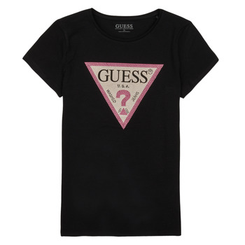 Clothing Girl short-sleeved t-shirts Guess SS T SHIRT Black / Pink